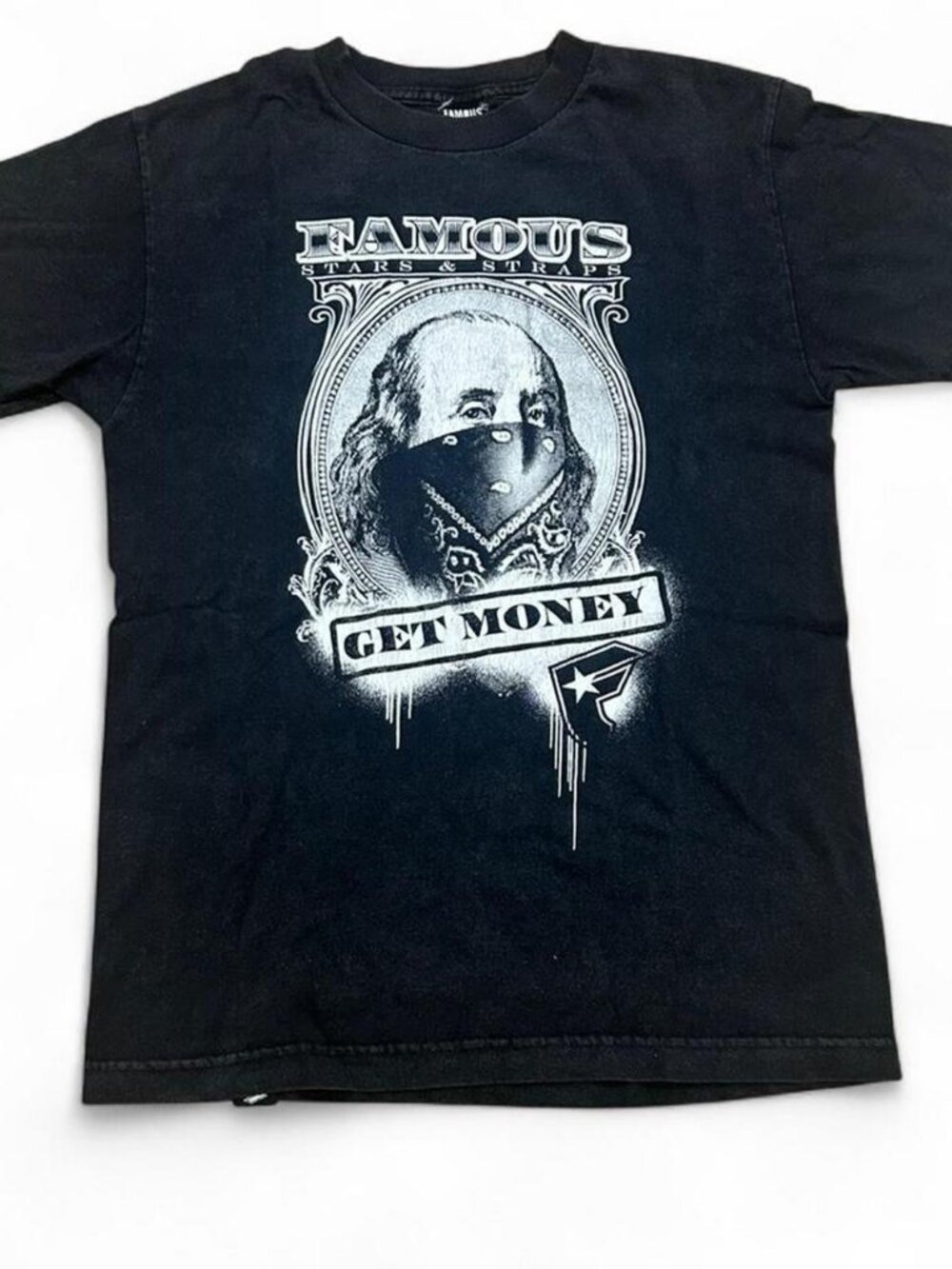 Vtg Y2K Famous Stars And Straps Get Money Men’s Small Logo Graphic Tshirt